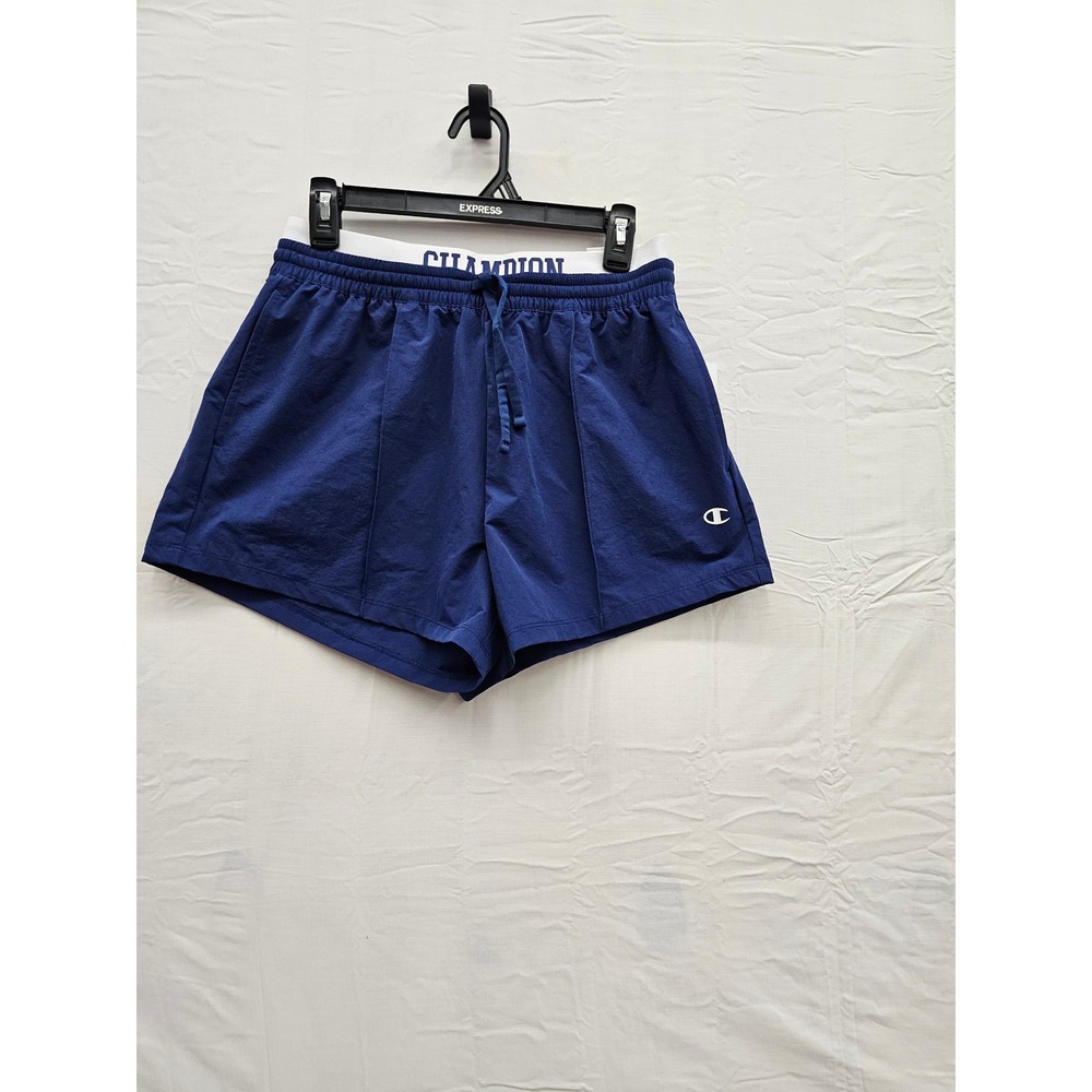 Champion Womens Drawstring Loose Fit Shorts Blue Nylon Blend Athletic Size Small